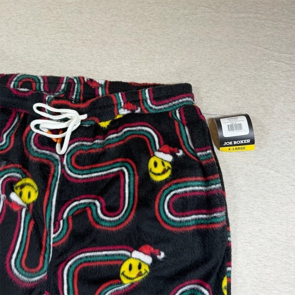 Joe Boxer Pajama Pants Mens XL Black Smiley Santa Christmas Drawstring - Picture 4 of 9